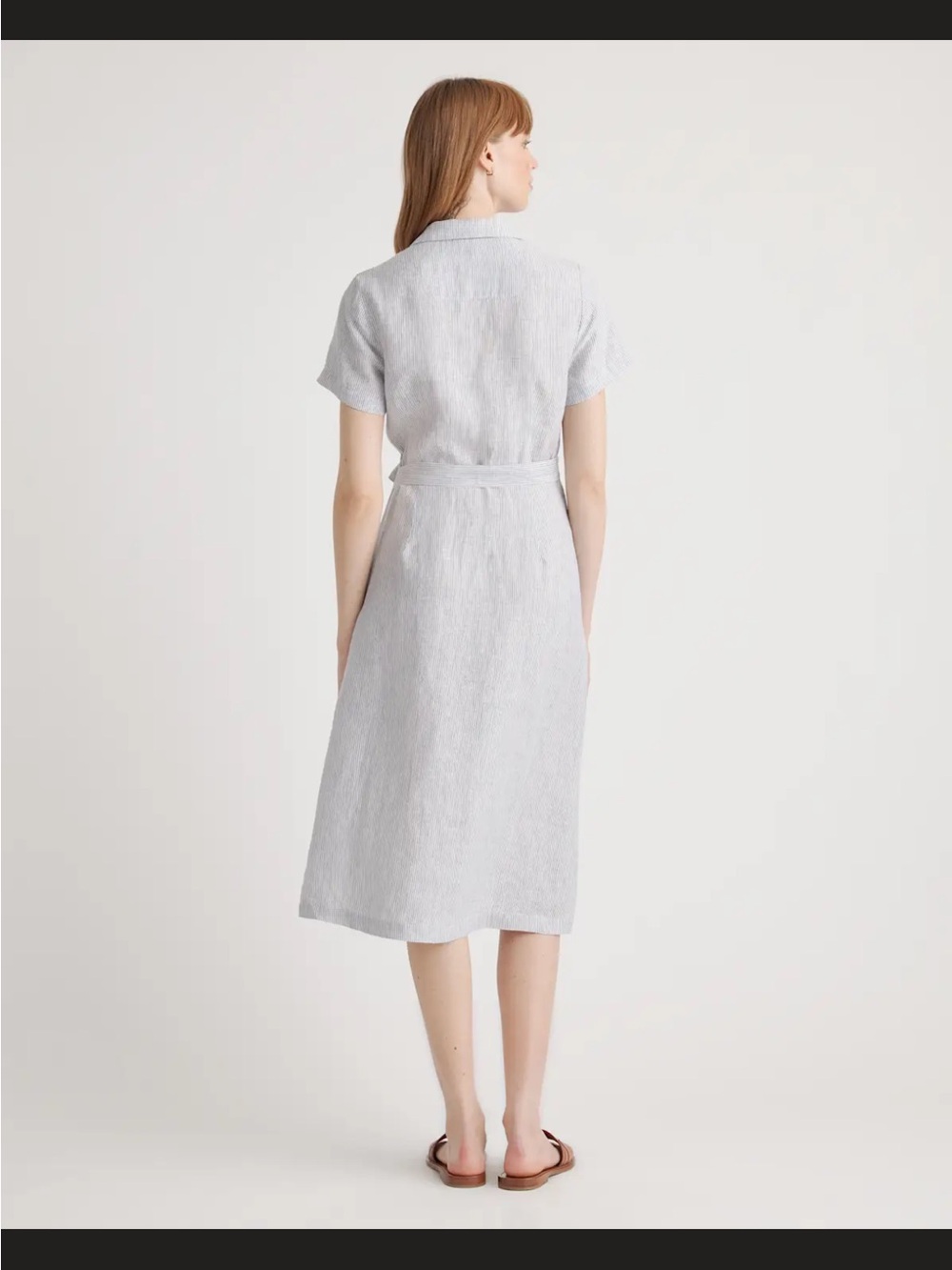 Quince Pale Blue Linen Button-Front Dress with Tie - Picture 5 of 5